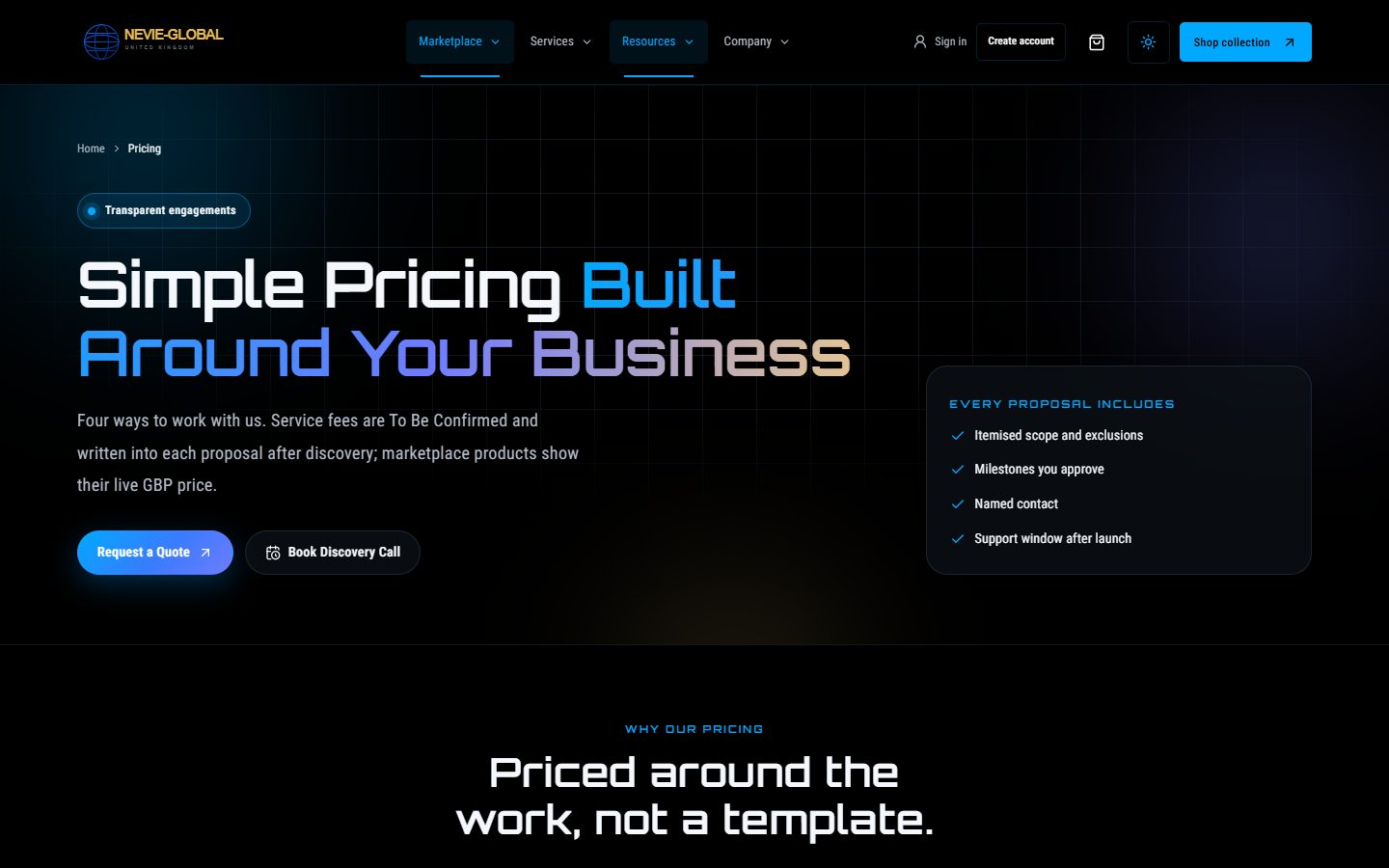 Pricing — engagement plans and quote request